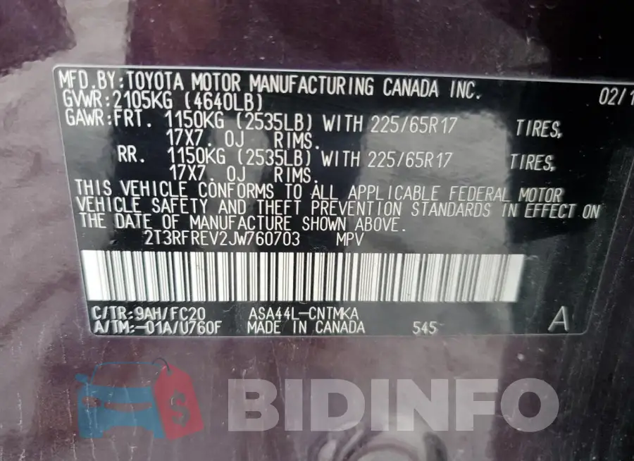 2T3RFREV2JW760703 Photo# 13