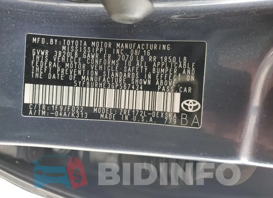 5YFBURHE3GP567434 Photo# 12