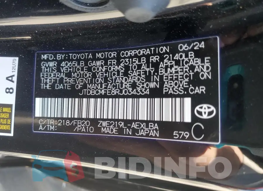 JTDBCMFE8RJ034334 Photo# 12