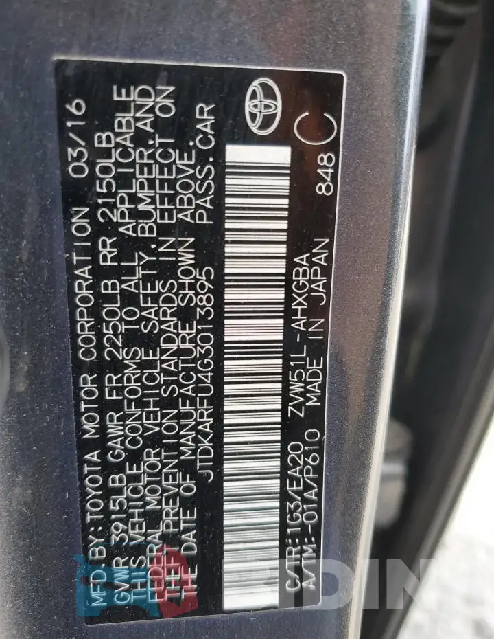 JTDKARFU4G3013895 Photo# 14