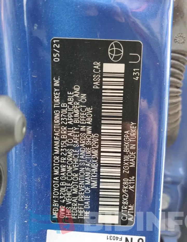 NMTKHMBX3MR129015 Photo# 14