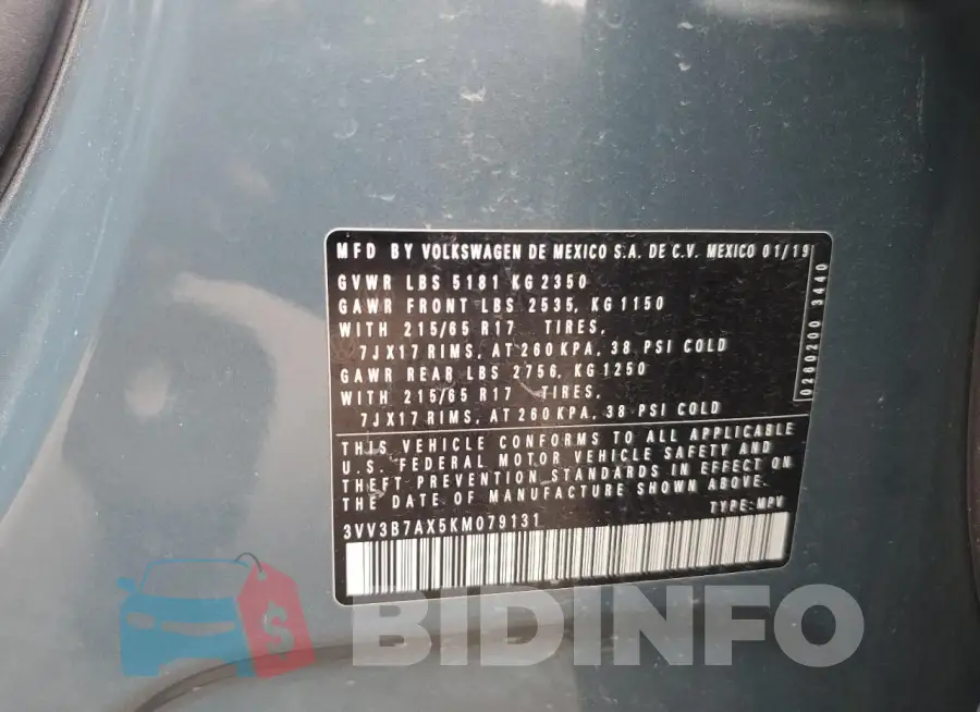 3VV3B7AX5KM079131 Photo# 13