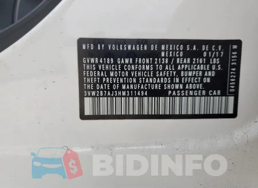 3VW2B7AJ3HM311494 Photo# 12