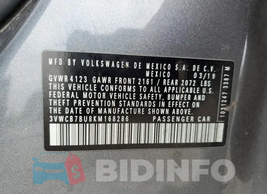 3VWCB7BU8KM168286 Photo# 12