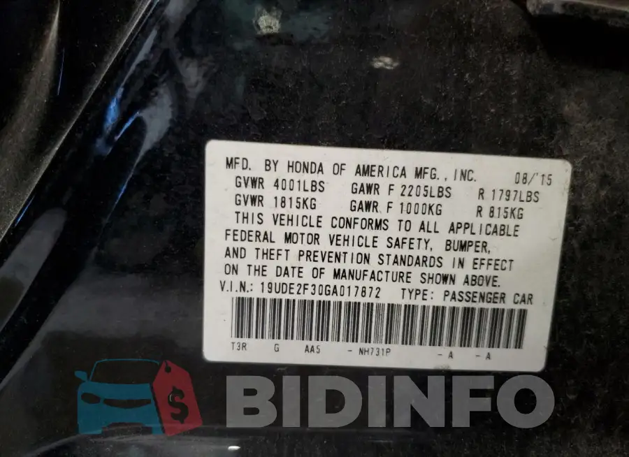 19UDE2F30GA017872 Photo# 13