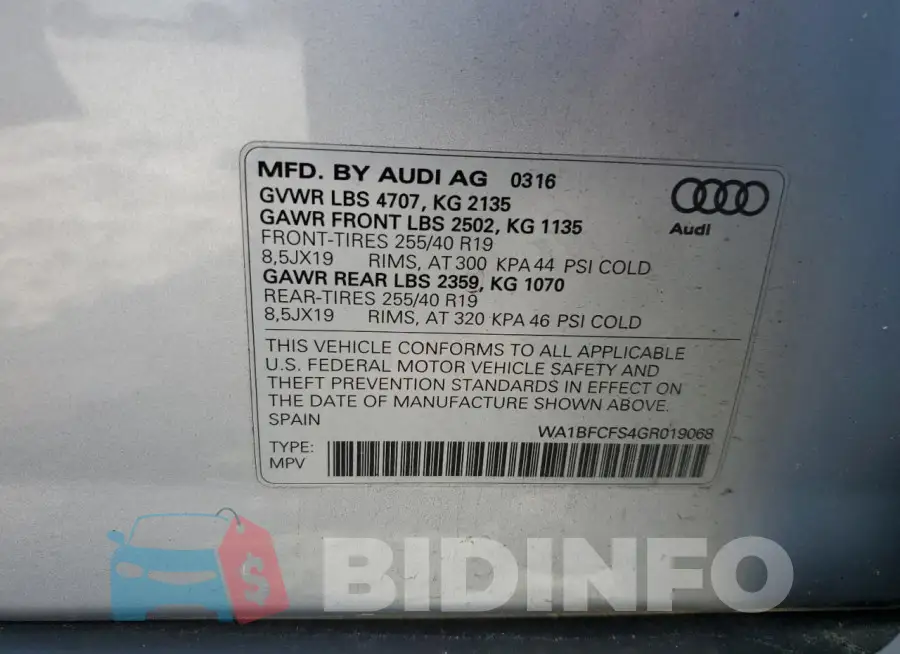 WA1BFCFS4GR019068 Photo# 13