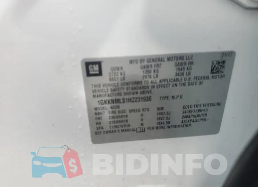 1GKKNMLS1HZ231936 Photo# 14