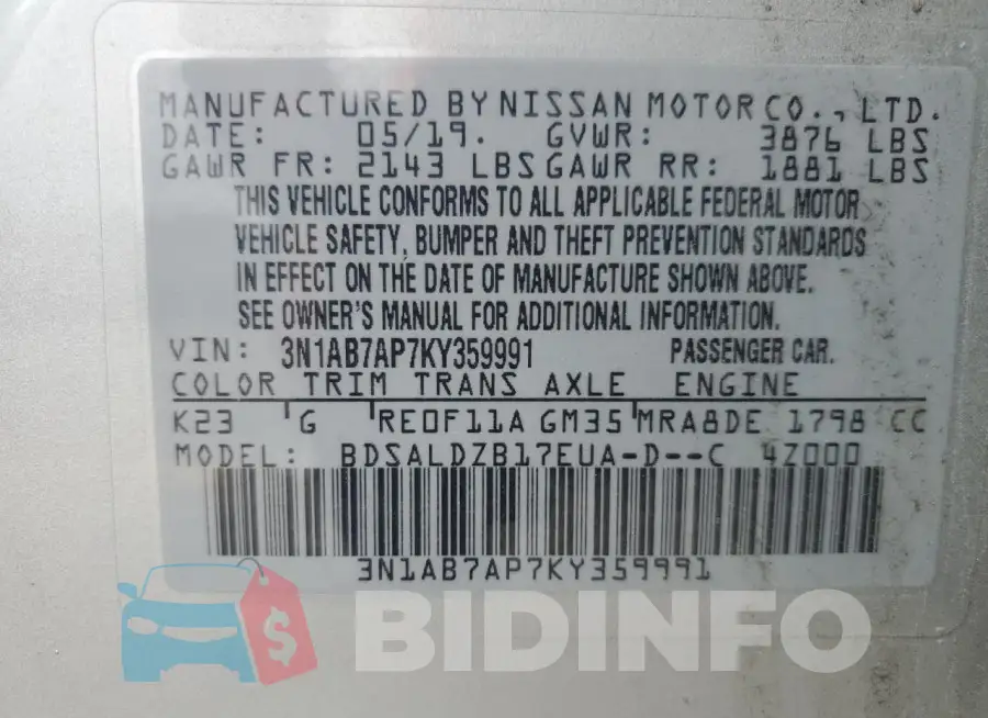 3N1AB7AP7KY359991 Photo# 12