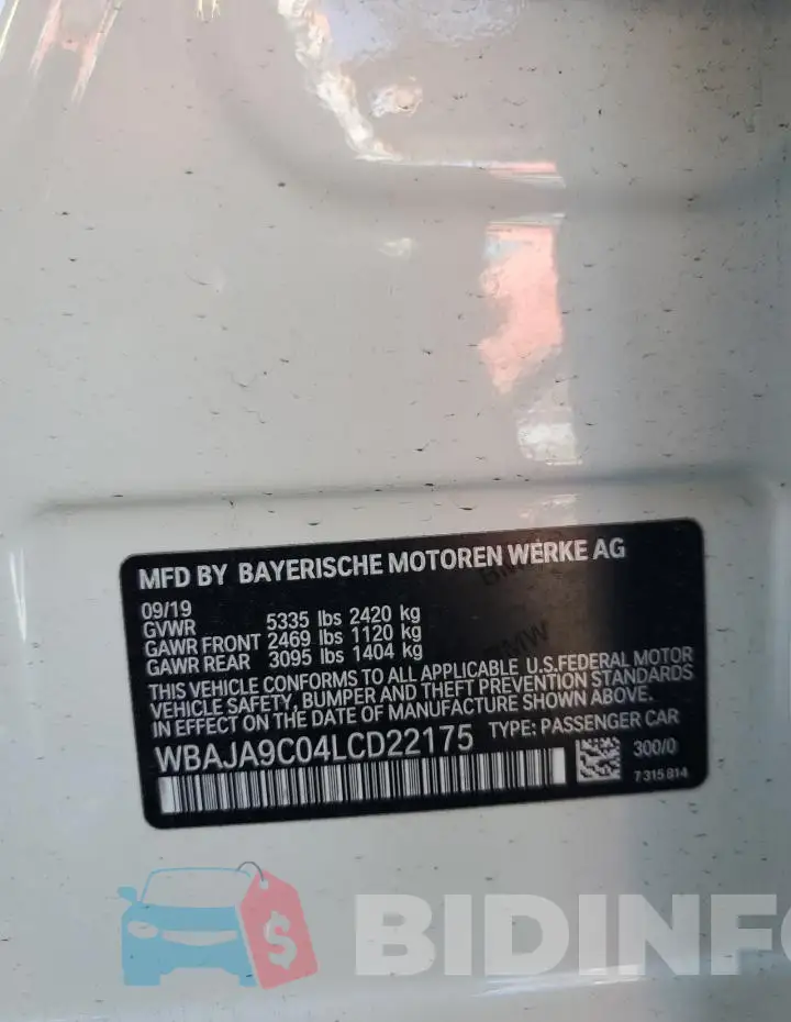 WBAJA9C04LCD22175 Photo# 12