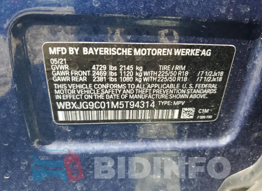 WBXJG9C01M5T94314 Photo# 14