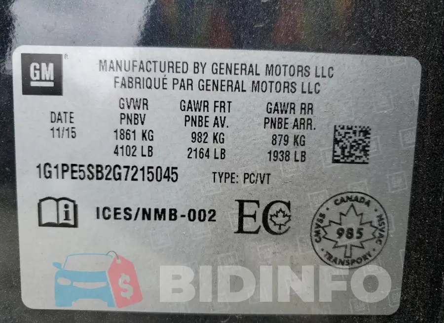 1G1PE5SB2G7215045 Photo# 12