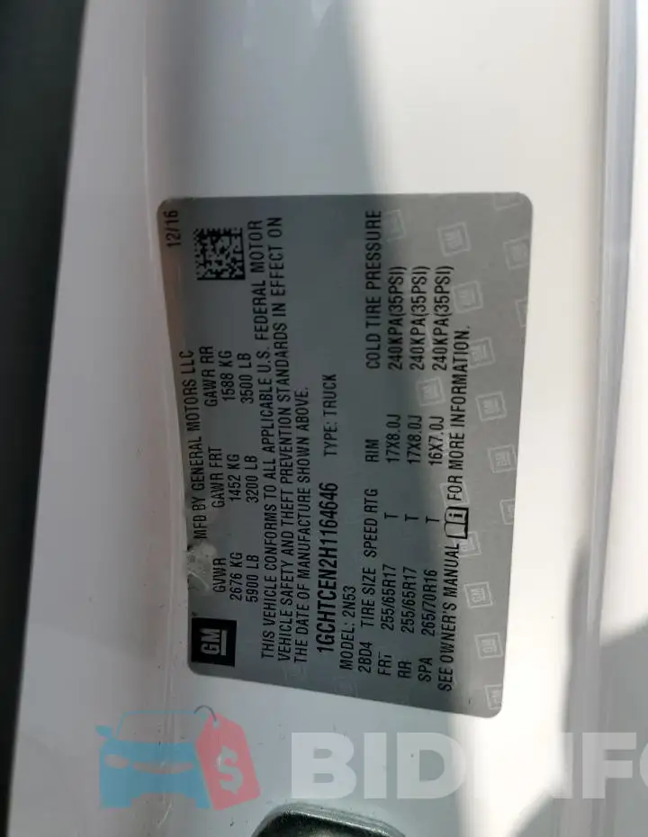 1GCHTCEN2H1164646 Photo# 12
