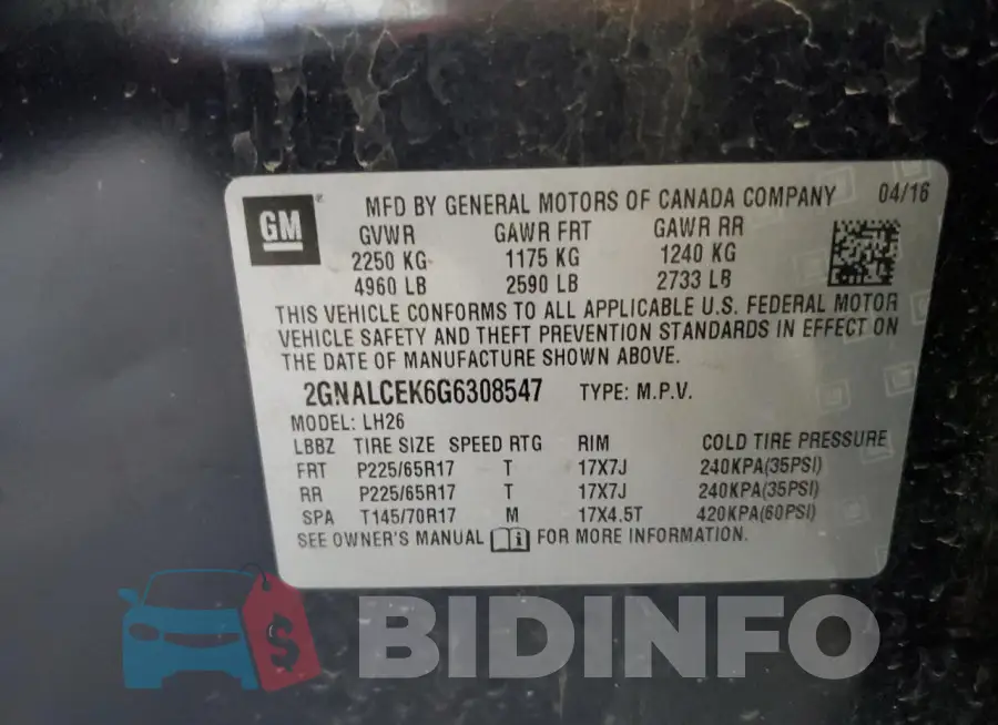 2GNALCEK6G6308547 Photo# 13