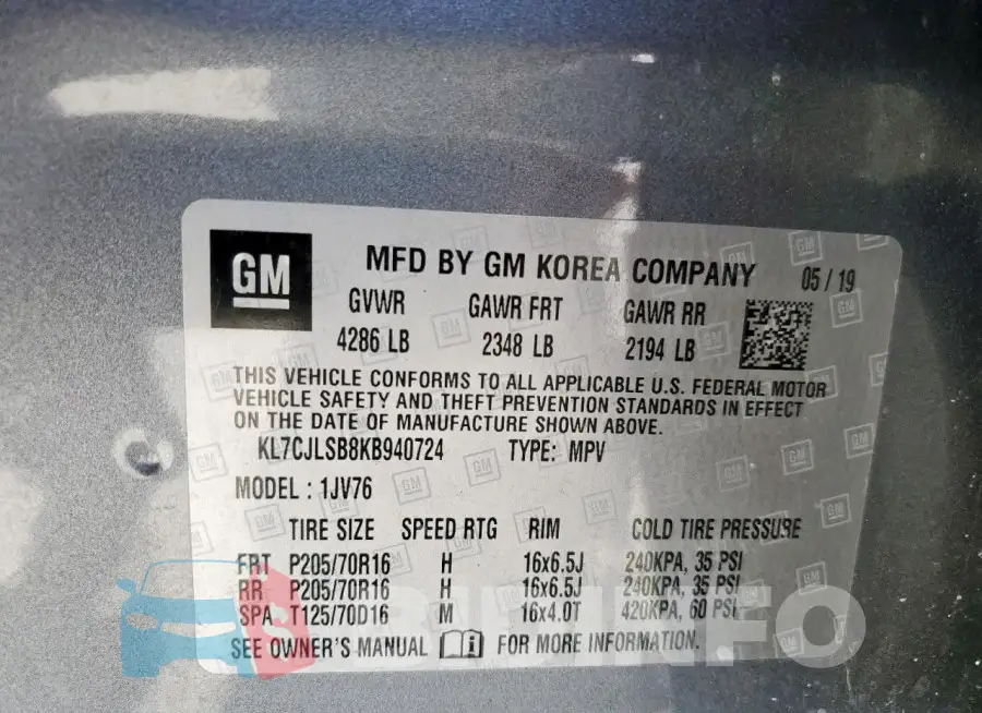 KL7CJLSB8KB940724 Photo# 13
