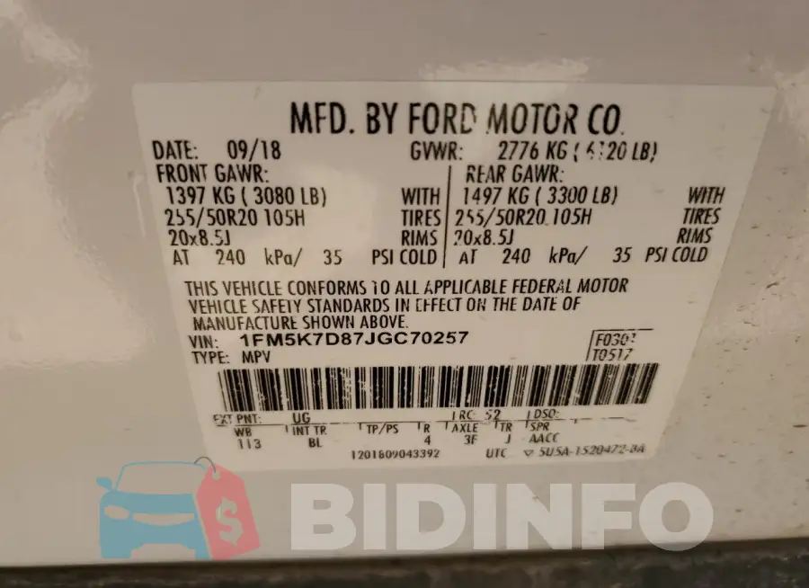 1FM5K7D87JGC70257 Photo# 14