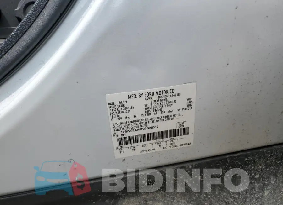 1FM5K8AR4KGB28310 Photo# 13