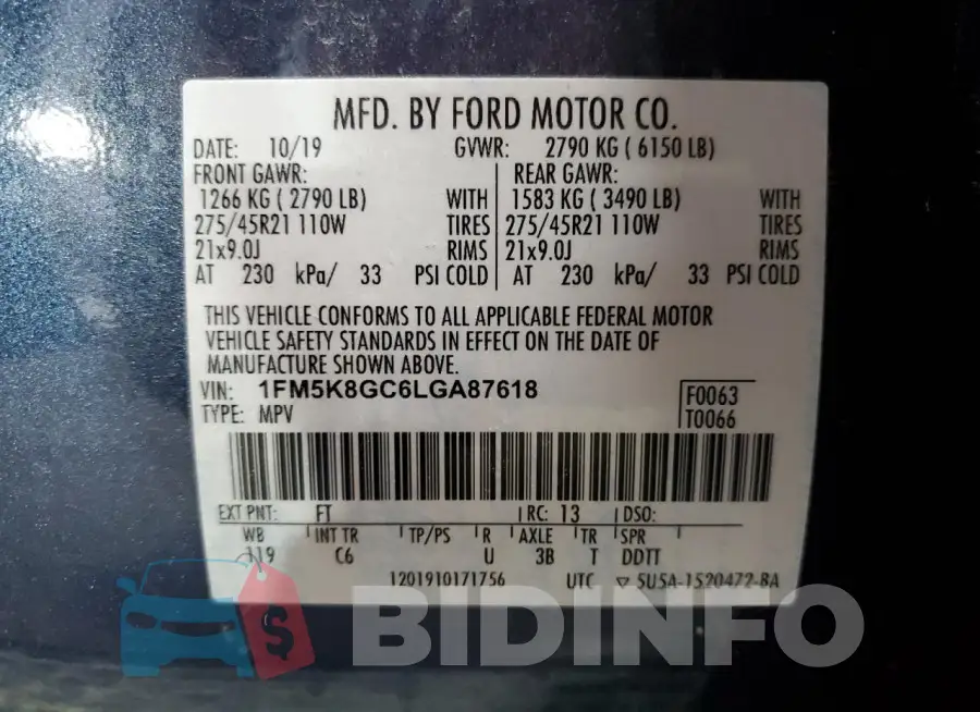 1FM5K8GC6LGA87618 Photo# 13