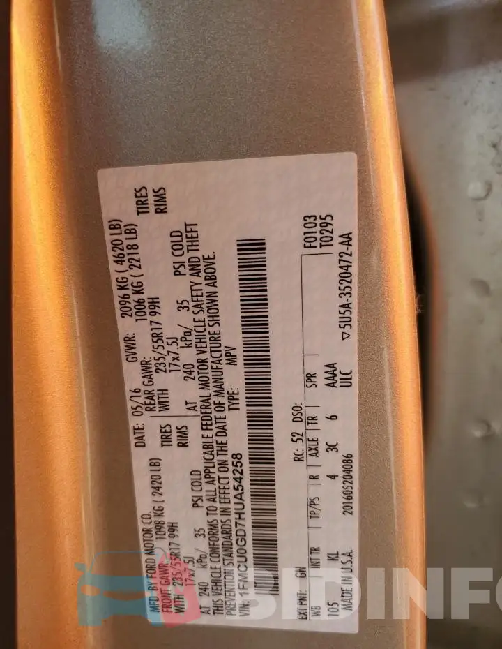 1FMCU0GD7HUA54258 Photo# 14