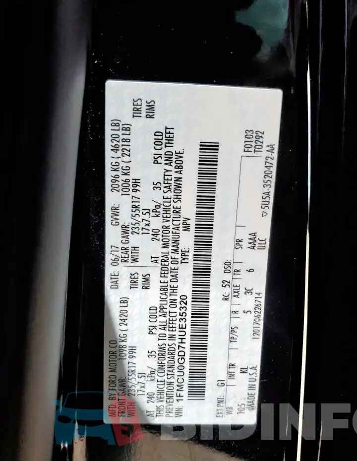 1FMCU0GD7HUE35320 Photo# 13