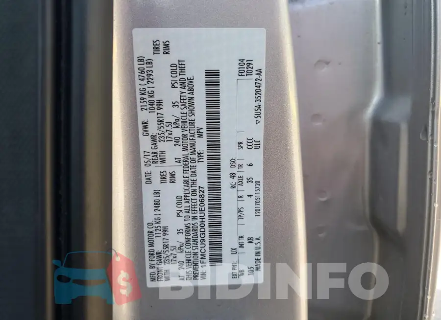 1FMCU9GD0HUE06827 Photo# 13