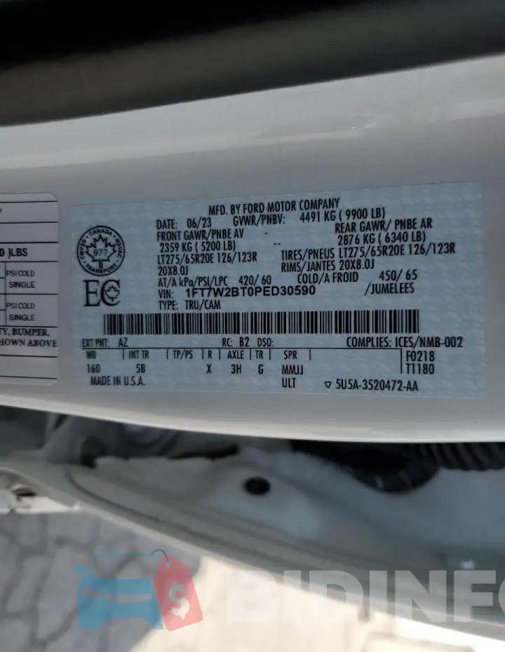 1FT7W2BT0PED30590 Photo# 12