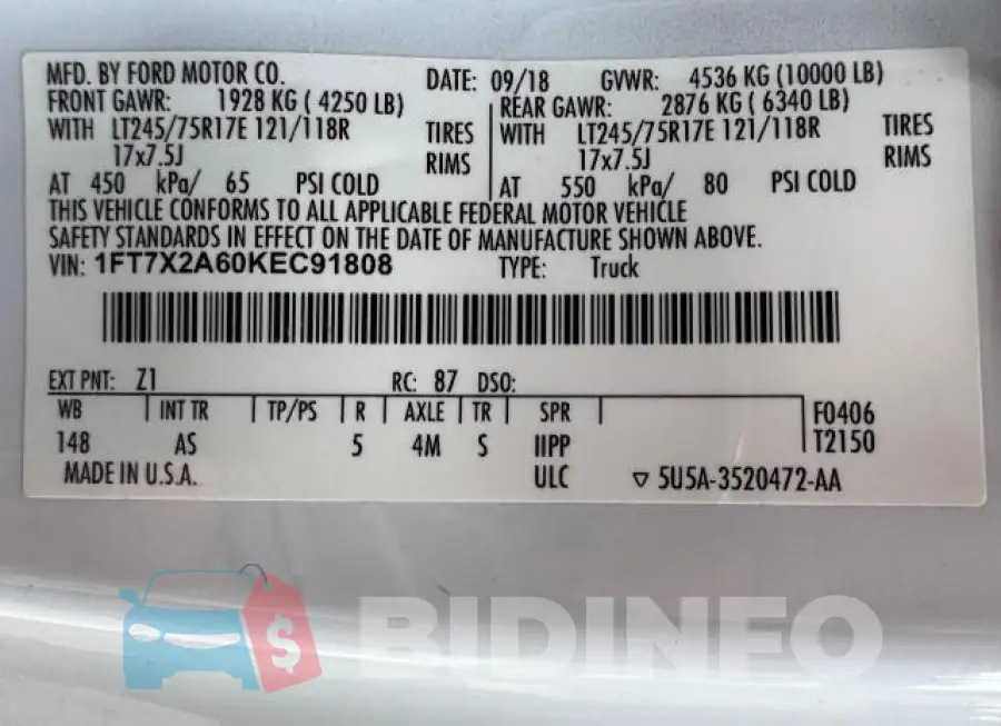 1FT7X2A60KEC91808 Photo# 15
