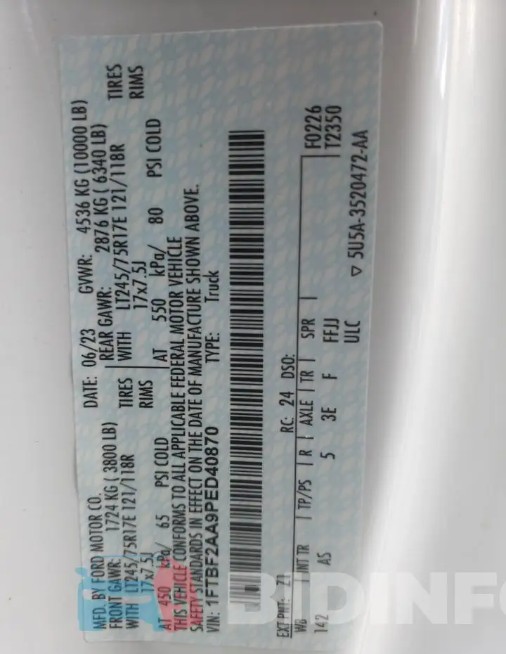 1FTBF2AA9PED40870 Photo# 12
