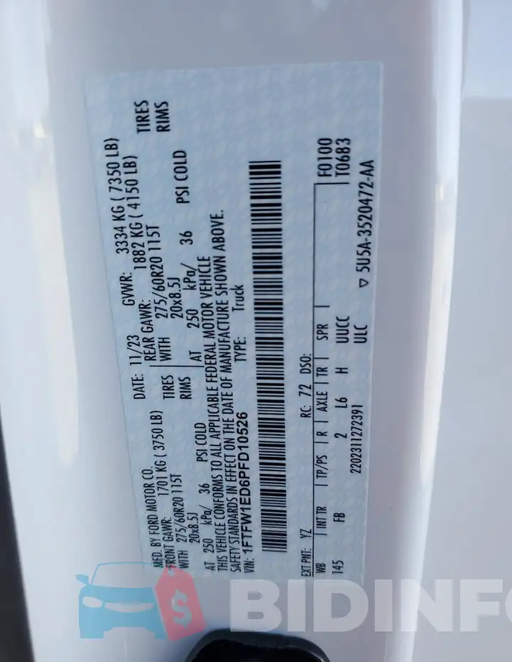 1FTFW1ED6PFD10526 Photo# 12