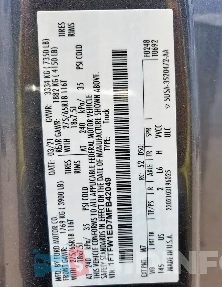 1FTFW1ED7MFB42049 Photo# 13