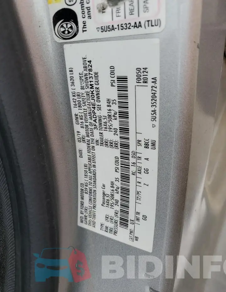 3FADP4EJ0KM137824 Photo# 13