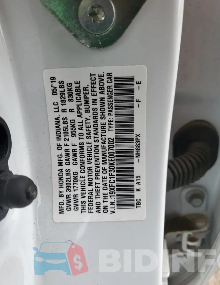 19XFC1F30KE007002 Photo# 12