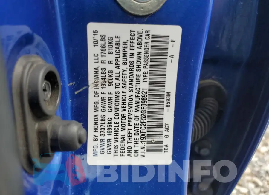 19XFC2F52GE098921 Photo# 12