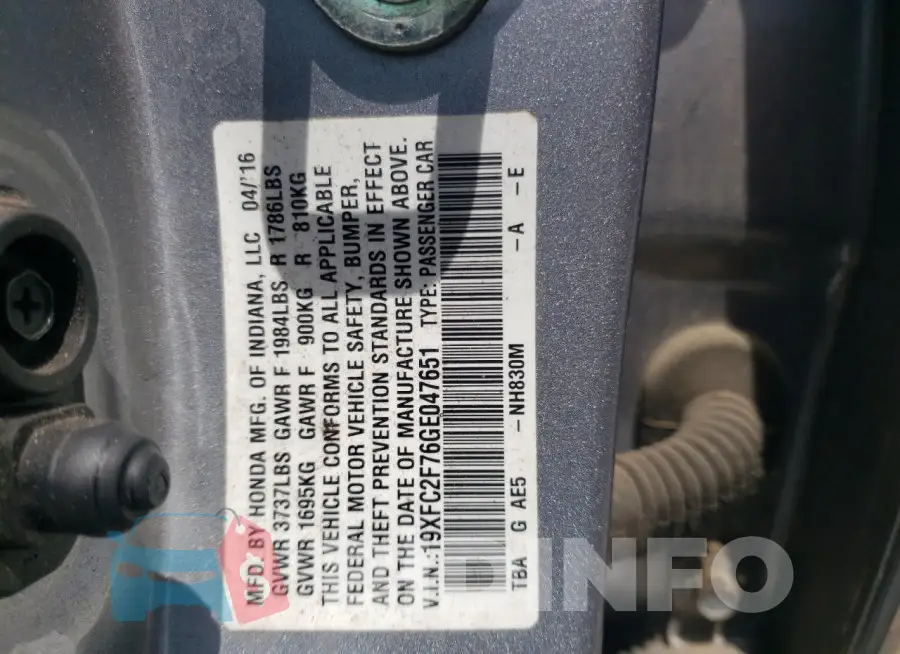 19XFC2F76GE047651 Photo# 13