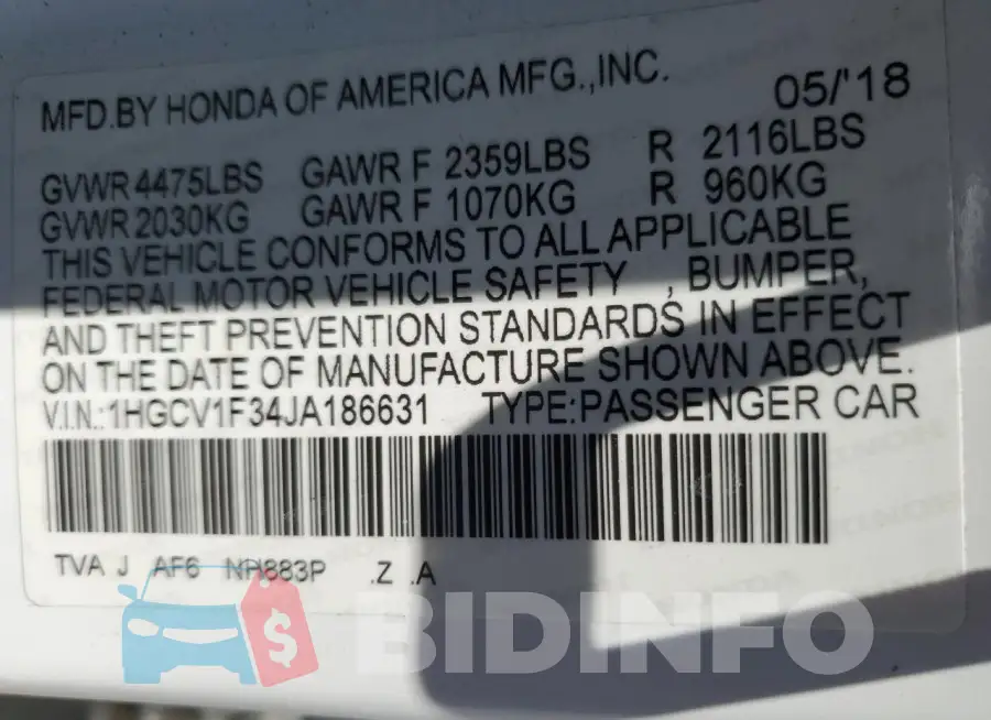 1HGCV1F34JA186631 Photo# 12