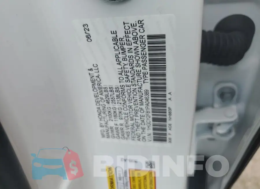 1HGCY2F81PA046389 Photo# 12