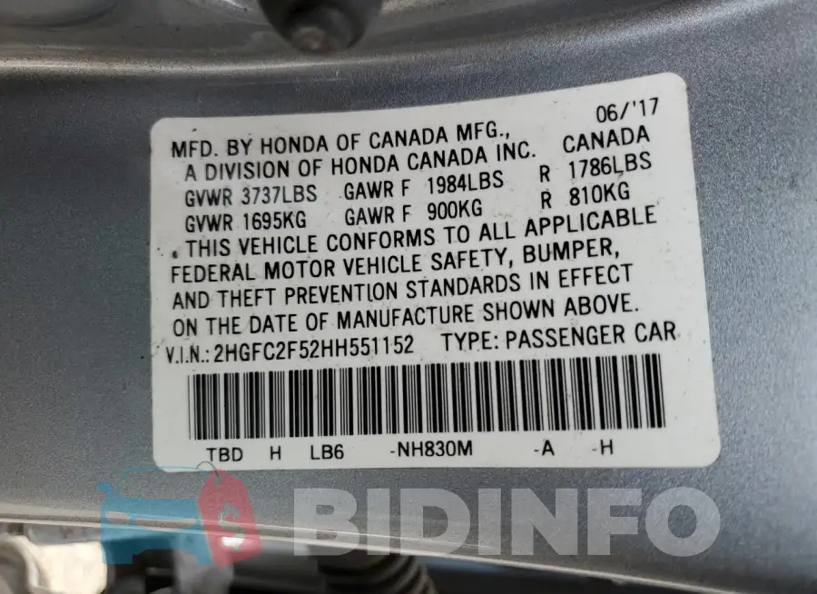 2HGFC2F52HH551152 Photo# 12