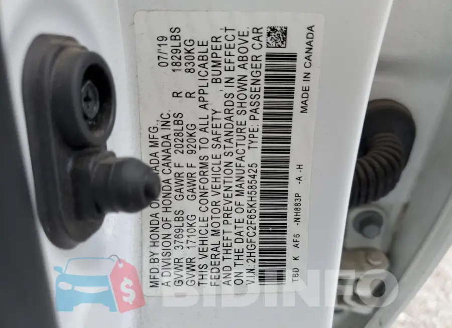 2HGFC2F65KH585425 Photo# 12