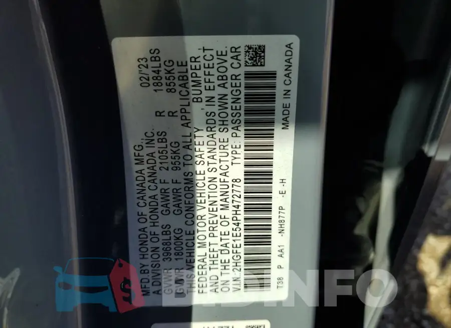 2HGFE1E54PH472778 Photo# 12