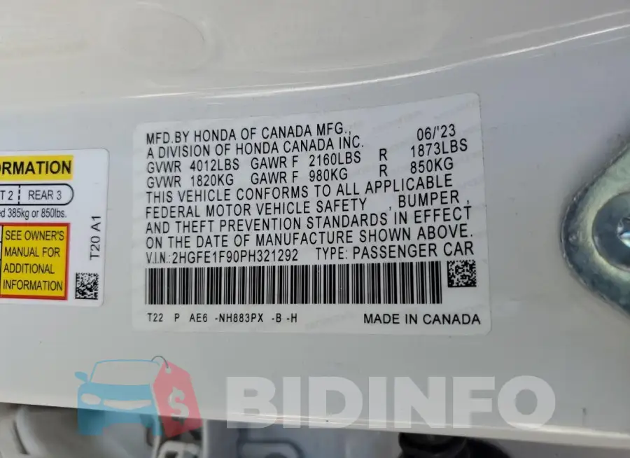2HGFE1F90PH321292 Photo# 12