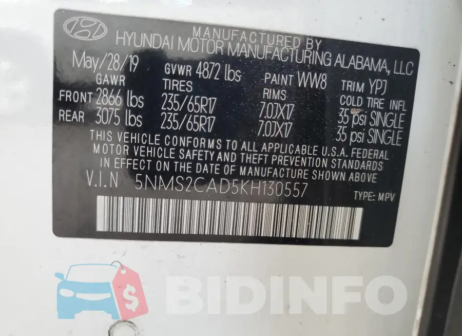 5NMS2CAD5KH130557 Photo# 14