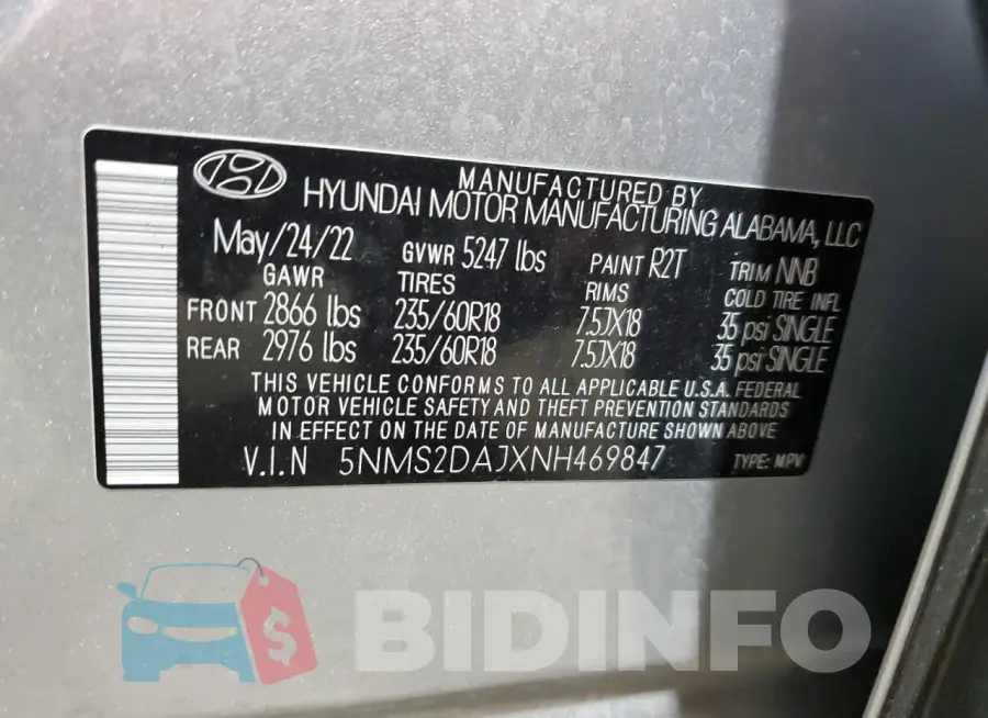 5NMS2DAJXNH469847 Photo# 14