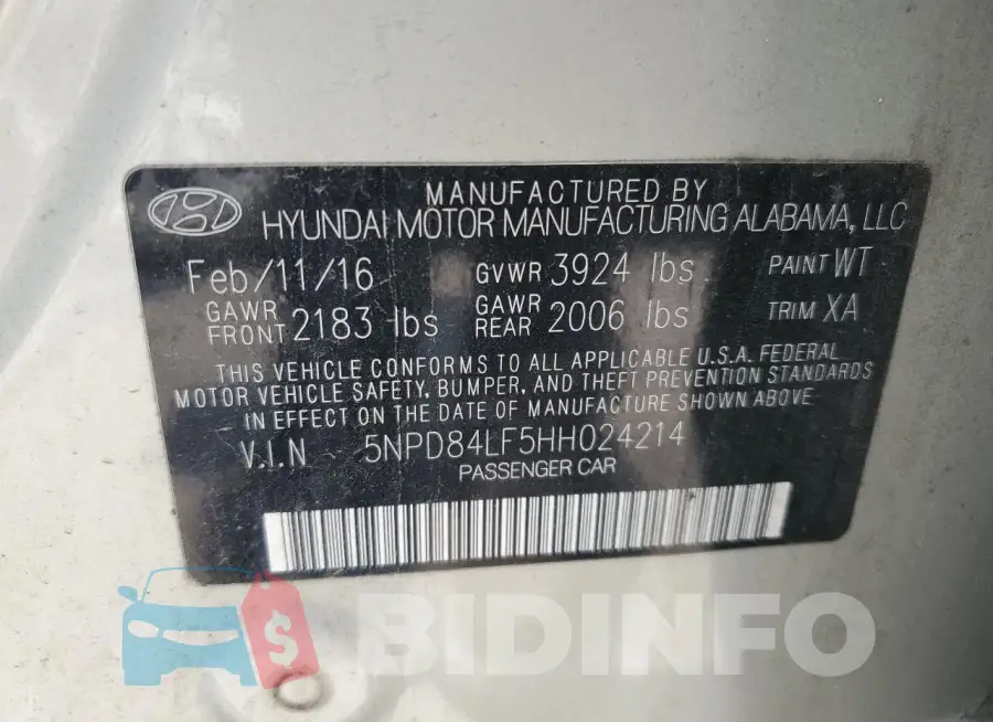 5NPD84LF5HH024214 Photo# 13