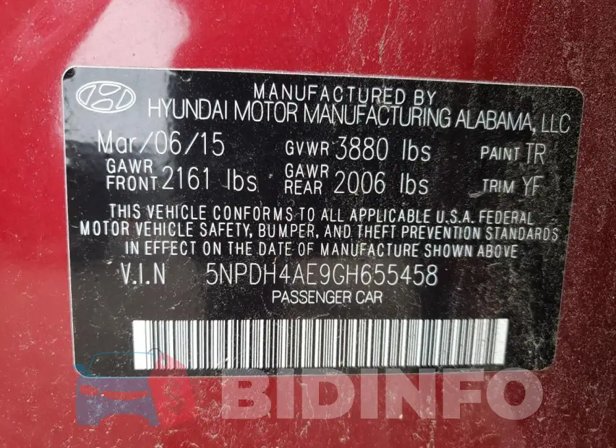 5NPDH4AE9GH655458 Photo# 13