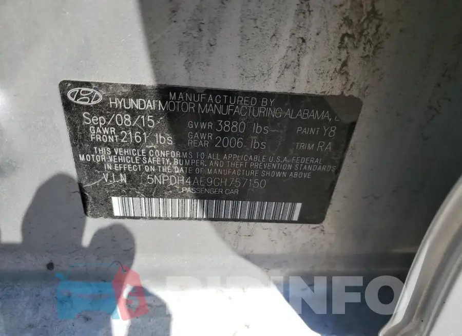 5NPDH4AE9GH757150 Photo# 12