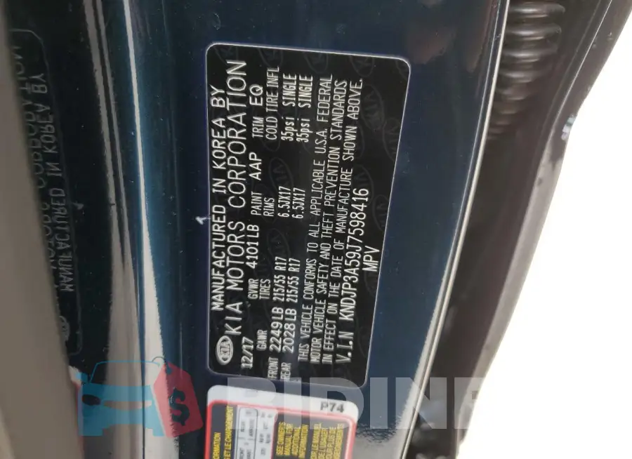 KNDJP3A59J7598416 Photo# 12
