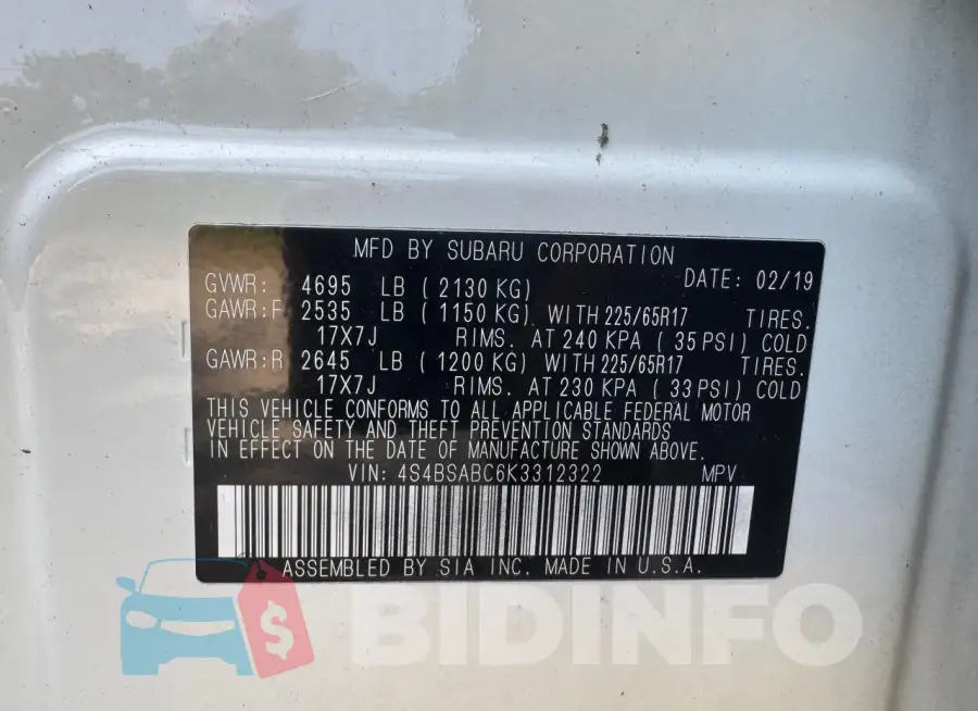 4S4BSABC6K3312322 Photo# 10