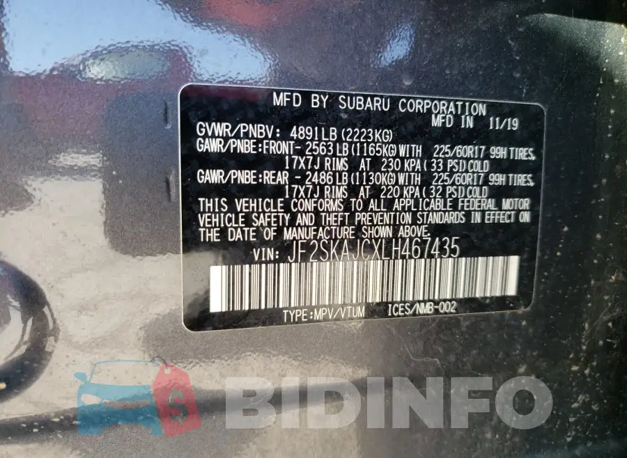 JF2SKAJCXLH467435 Photo# 10