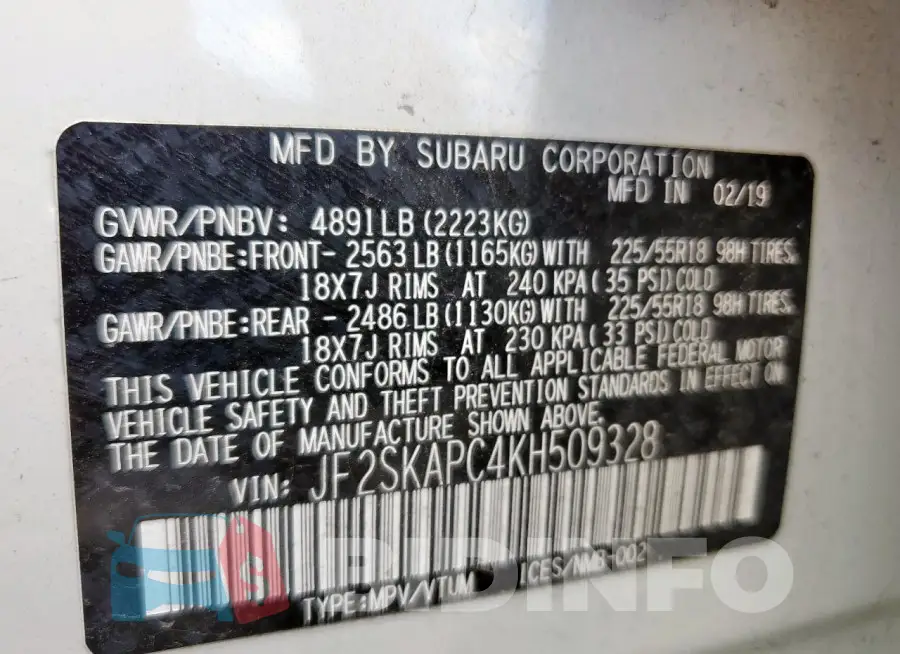JF2SKAPC4KH509328 Photo# 14
