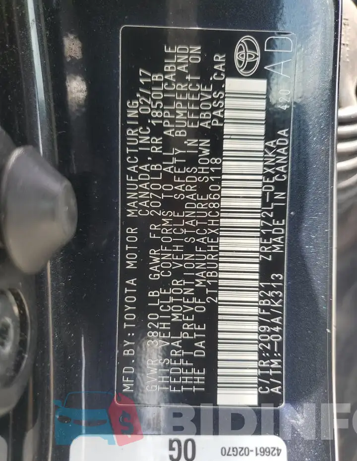 2T1BURHEXHC860118 Photo# 13