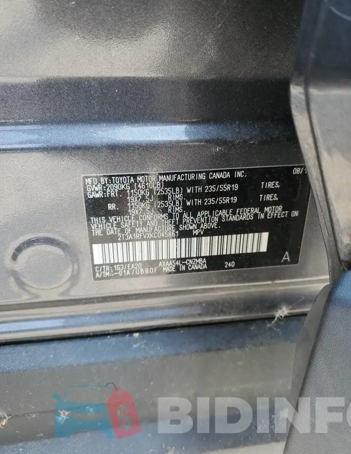 2T3A1RFVXKC045861 Photo# 13